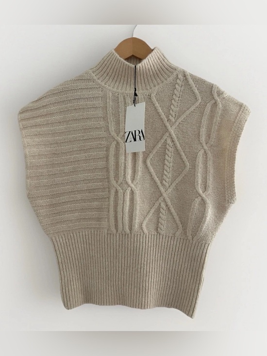 Zara Sweaters - NEW Zara Cream Cable-Knit Sleeveless Mock Neck Sweater Medium